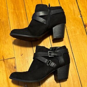 Women's Black Suede Ankle Boots with Buckle Detail